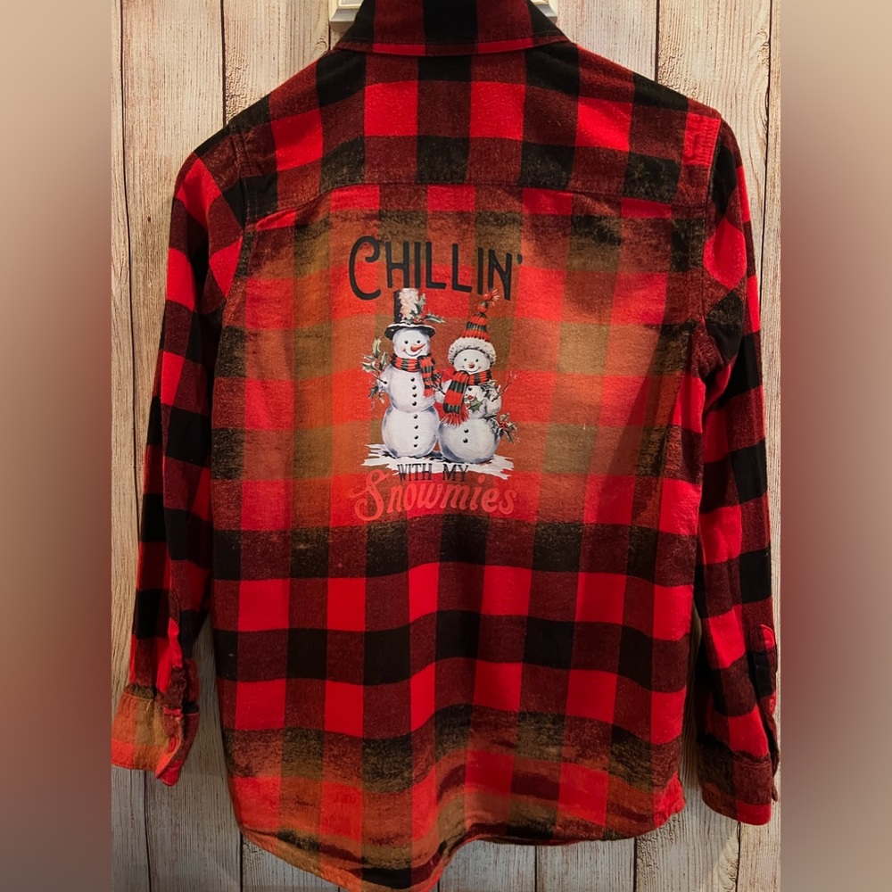 Christmas/Winter Themed Bleach Dostressed Flannel “Chillin with my Snowmies”